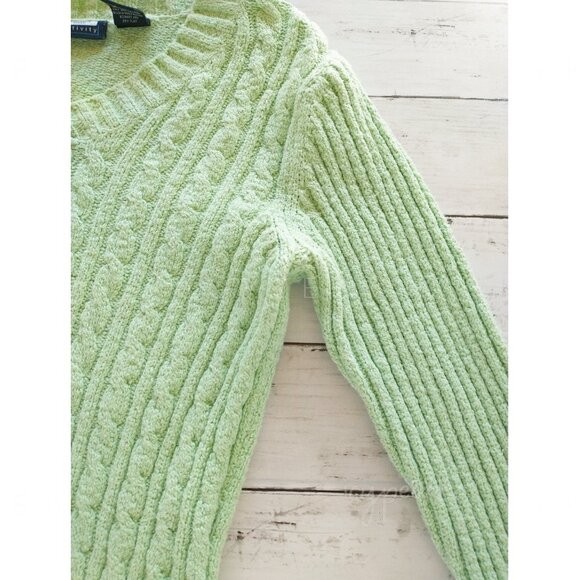 Relativity Sweater Small Vintage Lt Green V-Neck Ribbed Cuffed Lagenlook Preppy - Picture 9 of 12